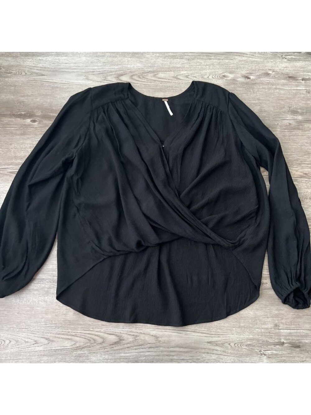 Free People Wrap Top Womens S Black Drape Hi Low‎ V Neck Long Sleeve
